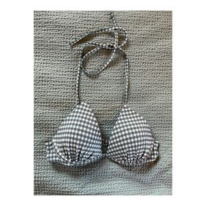 Teal and white plaid padded triangle bikini halter top